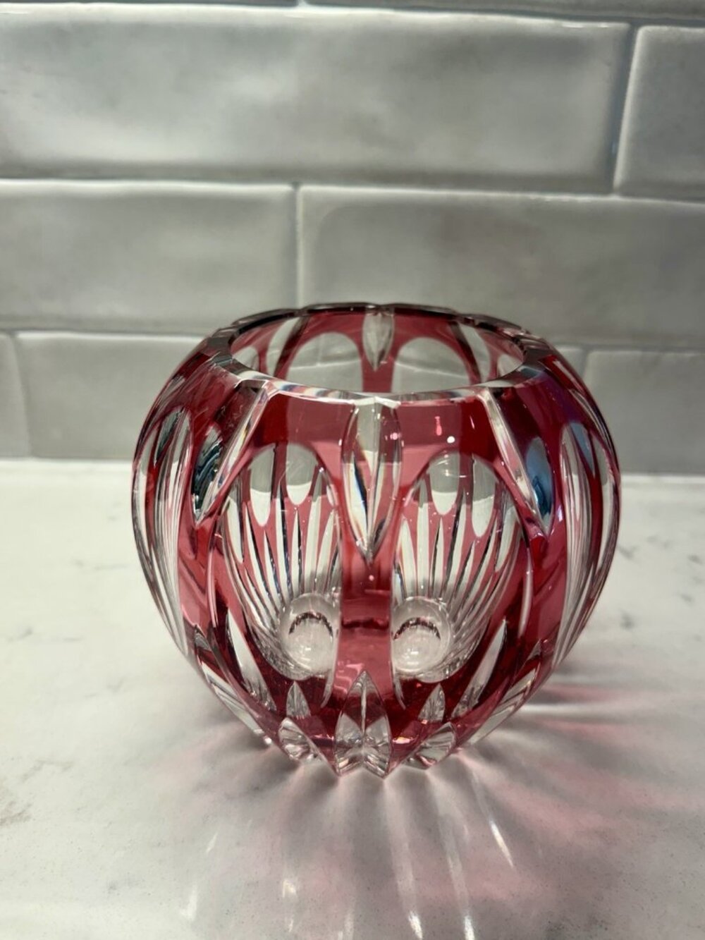 Vtg Nachtmann Bleikristall Bamberg Cut-to-Clear Crystal Ruby Vase Rose Bowl 5”